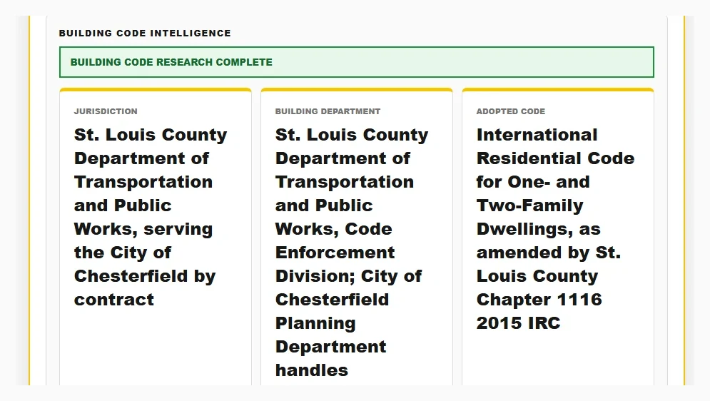 ClaimProof building code intelligence identifying jurisdiction, building department and the adopted residential code for the insured property